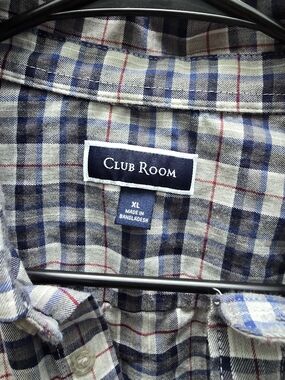 Club Room Plaid Button-Down Shirt in Blue, Gray and Red Accent